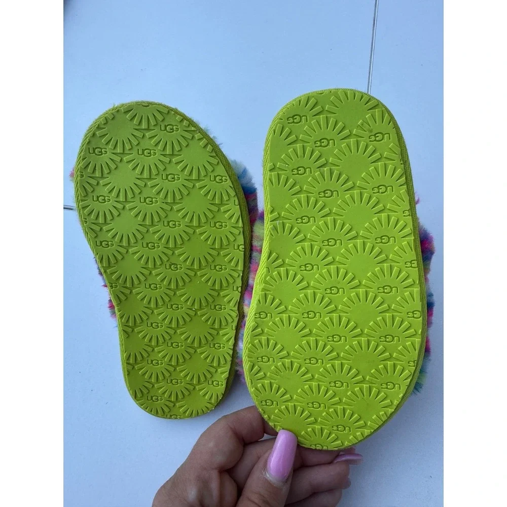 Ugg Kids Girls Fluff Yeah Tie‎ Dye Colorful Slingback Sandal Slippers Size 9